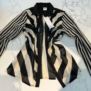 Vero Moda black and white Striped Button Up Shirt Blouse - brand new